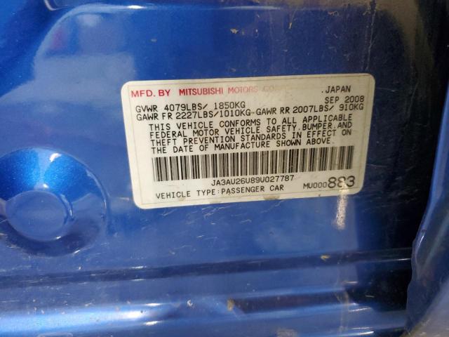 JA3AU26U89U027787 - 2009 MITSUBISHI LANCER ES/ES SPORT BLUE photo 12