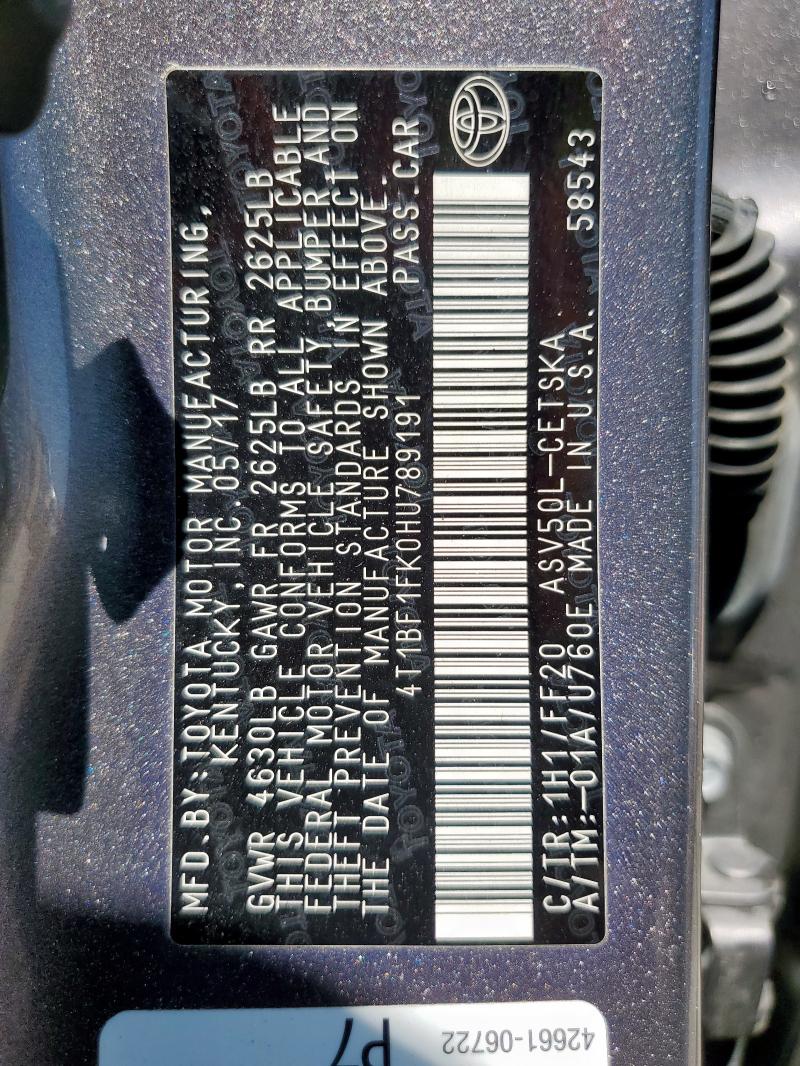 4T1BF1FK0HU789191 - 2017 TOYOTA CAMRY LE GRAY photo 12