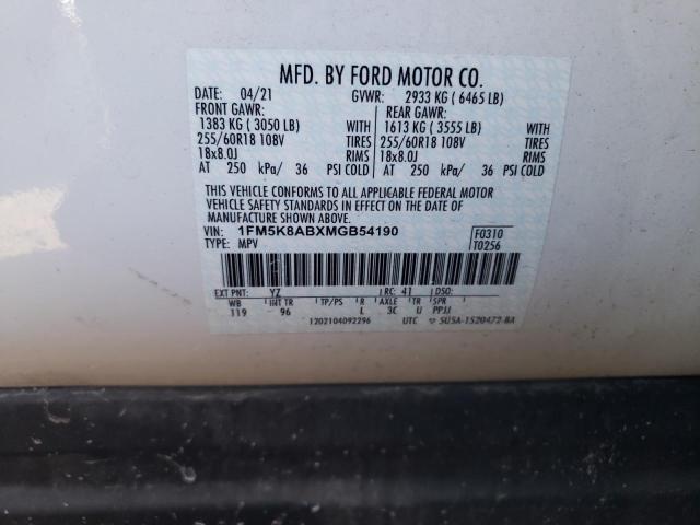 1FM5K8ABXMGB54190 - 2021 FORD EXPLORER POLICE INTERCEPTOR WHITE photo 12