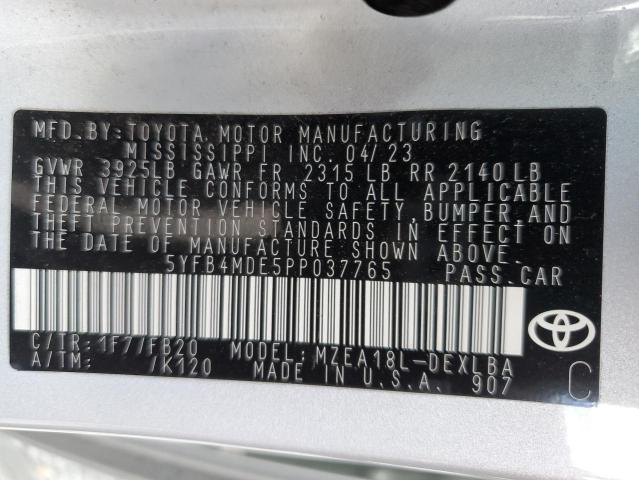 5YFB4MDE5PP037765 - 2023 TOYOTA COROLLA LE ვერცხლისფერი ფოტო 13