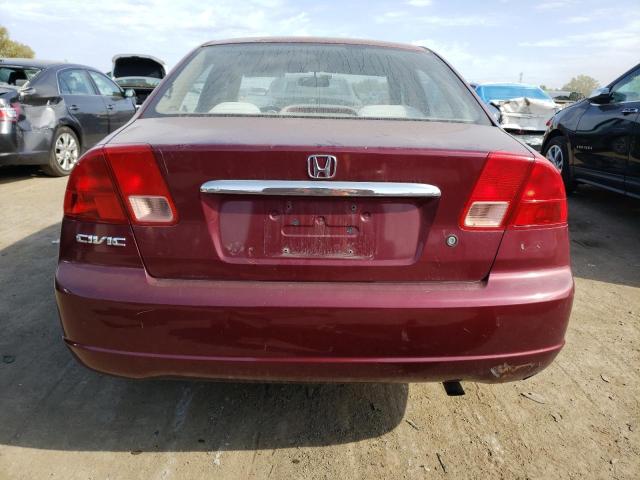 1HGES165X2L069953 - 2002 HONDA CIVIC LX RED photo 6