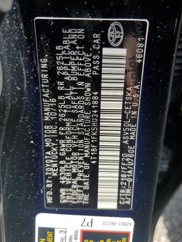 4T1BF1FK5HU341884 - 2017 TOYOTA CAMRY LE BLACK photo 12