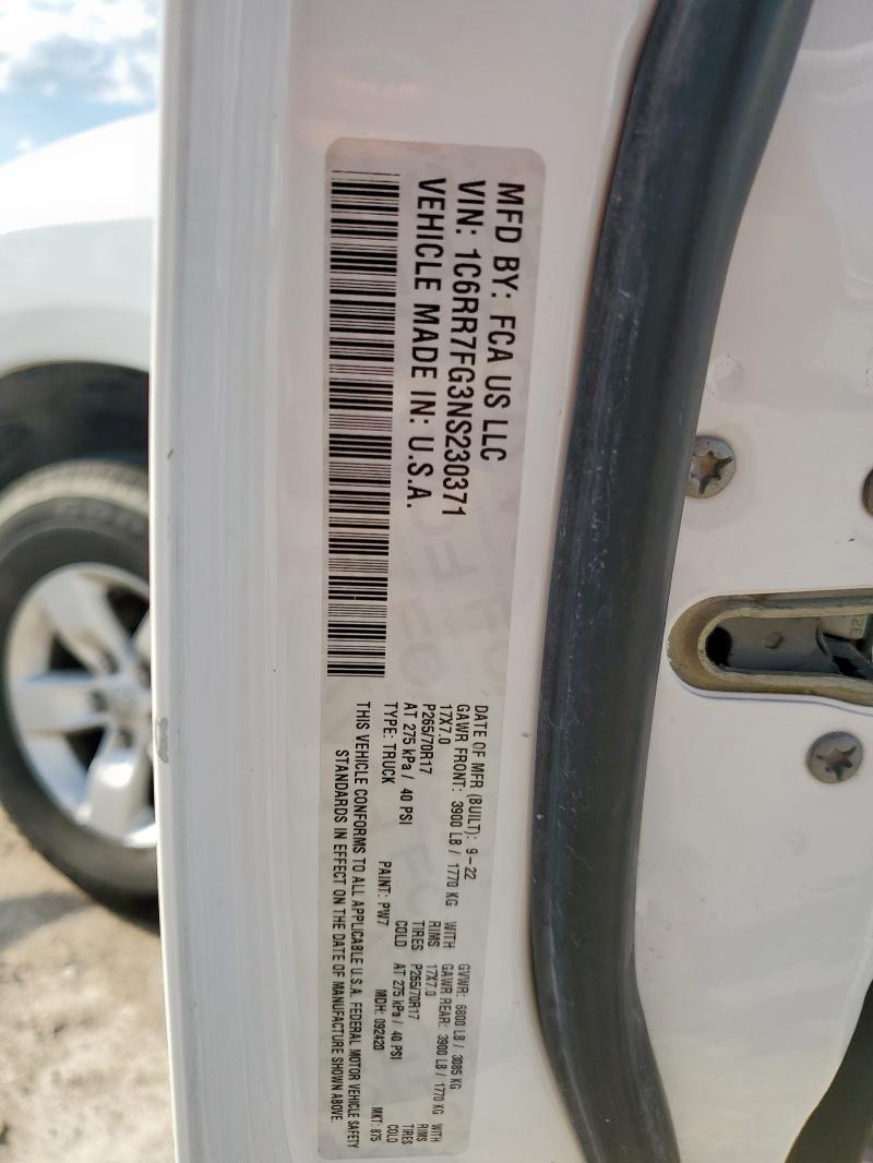 1C6RR7FG3NS230371 - 2022 RAM 1500 CLASS TRADESMAN WHITE photo 12