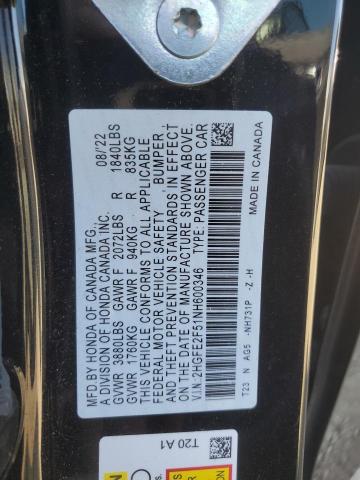 2HGFE2F51NH600346 - 2022 HONDA CIVIC SPORT BLACK photo 13