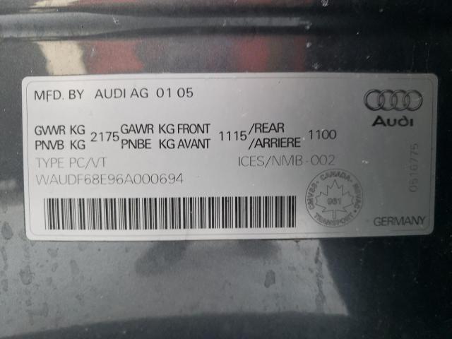 WAUDF68E96A000694 - 2006 AUDI A4 2.0T QUATTRO GRAY photo 12