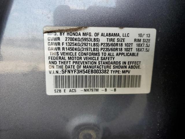 5FNYF3H54EB003382 - 2014 HONDA PILOT EXL GRAY photo 12