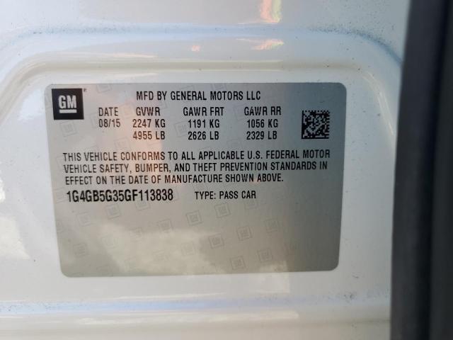 1G4GB5G35GF113838 - 2016 BUICK LACROSSE WHITE photo 12