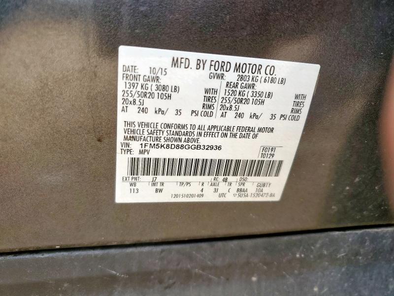 1FM5K8D88GGB32936 - 2016 FORD EXPLORER XLT CHARCOAL photo 13