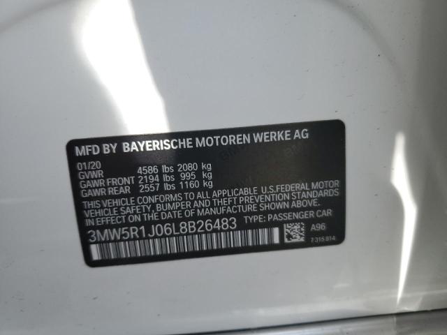 3MW5R1J06L8B26483 - 2020 BMW 330I WHITE photo 12