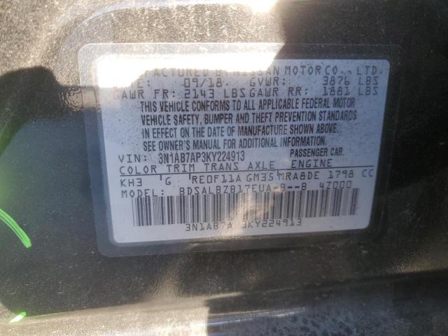 3N1AB7AP3KY224913 - 2019 NISSAN SENTRA S BLACK photo 12