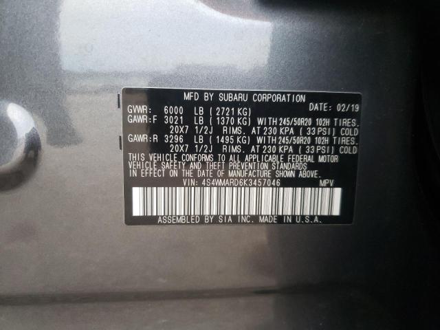 4S4WMARD6K3457046 - 2019 SUBARU ASCENT TOURING GRAY photo 13