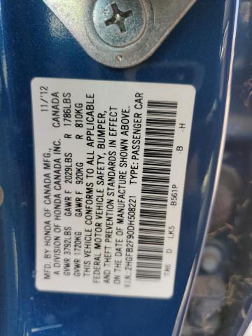 2HGFB2F90DH508221 - 2013 HONDA CIVIC EXL 蓝色 照片 12