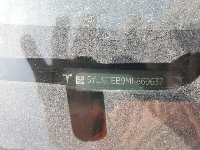 5YJ3E1EB9MF869637 - 2021 TESLA MODEL 3 Սպիտակ լուսանկար 12