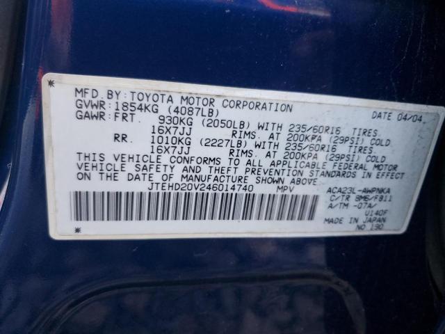 JTEHD20V246014740 - 2004 TOYOTA RAV4 BLUE photo 13