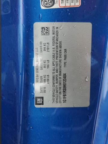 1G1FB1RS8H0123404 - 2017 CHEVROLET CAMARO LT BLUE photo 12