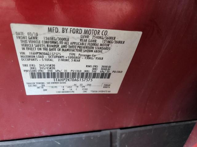 1FAHP2KT0AG157575 - 2010 FORD TAURUS SHO RED photo 12