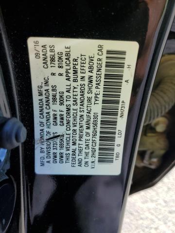 2HGFC2F76GH569301 - 2016 HONDA CIVIC EX BLACK photo 12