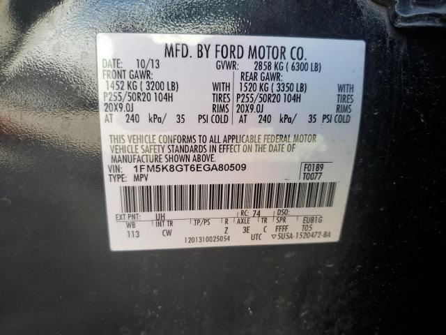 1FM5K8GT6EGA80509 - 2014 FORD EXPLORER SPORT BLACK photo 13