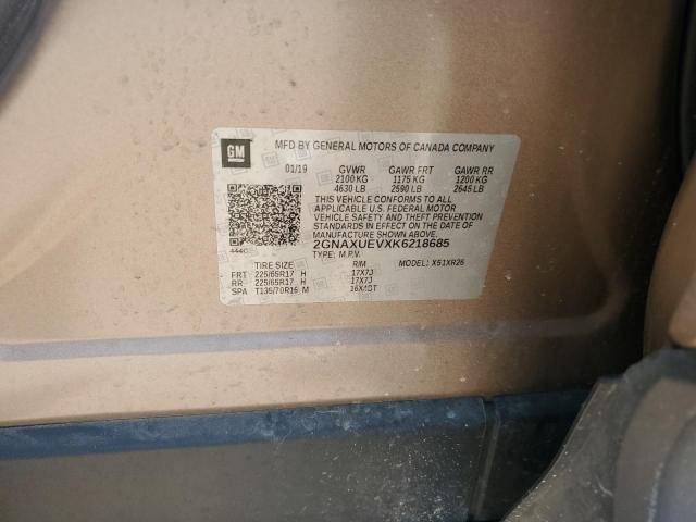 2GNAXUEVXK6218685 - 2019 CHEVROLET EQUINOX LT GOLD photo 12