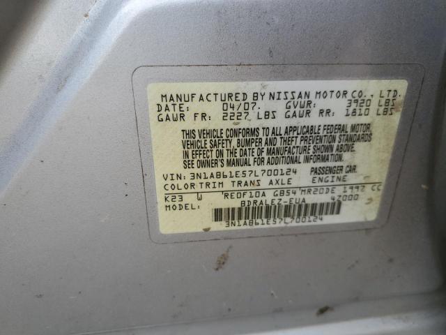 3N1AB61E57L700124 - 2007 NISSAN SENTRA 2.0 SILVER photo 12