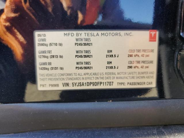 5YJSA1DP9DFP11707 - 2013 TESLA MODEL S Կապույտ լուսանկար 12
