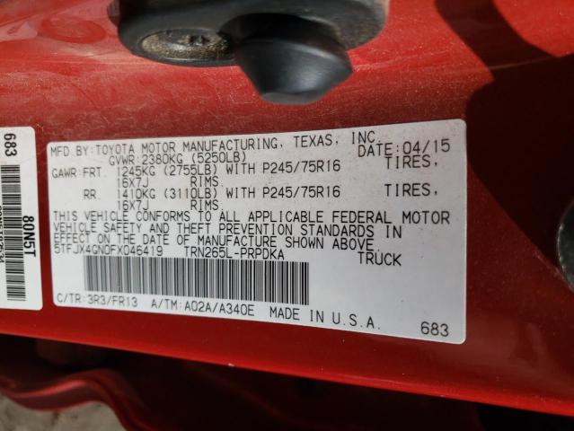 5TFJX4GN0FX046419 - 2015 TOYOTA TACOMA DOUBLE CAB PRERUNNER RED photo 12