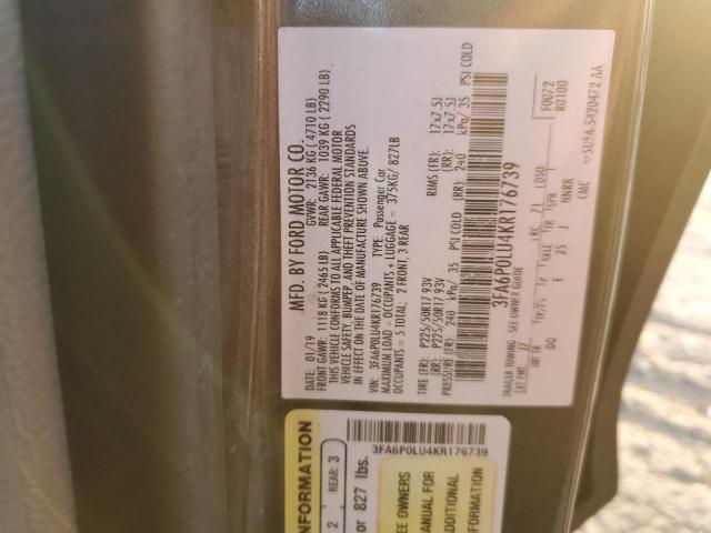 3FA6P0LU4KR176739 - 2019 FORD FUSION SE Серый фото 12