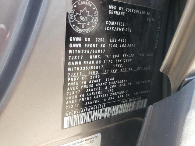 WVGBV7AX5AW520736 - 2010 VOLKSWAGEN TIGUAN SE 灰色 照片 13