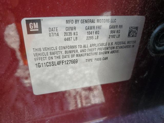 1G11C5SL4FF127669 - 2015 CHEVROLET MALIBU 1LT RED photo 12