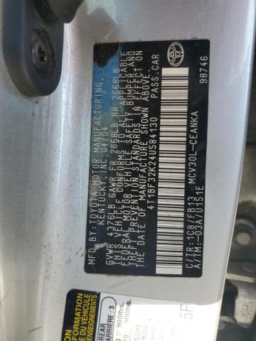 4T1BF32K24U584130 - 2004 TOYOTA CAMRY LE GRAY photo 12