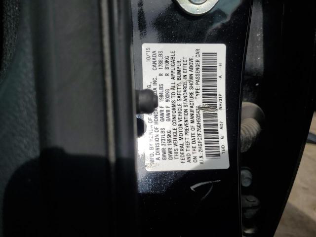 2HGFC2F76GH505436 - 2016 HONDA CIVIC EX BLACK photo 12