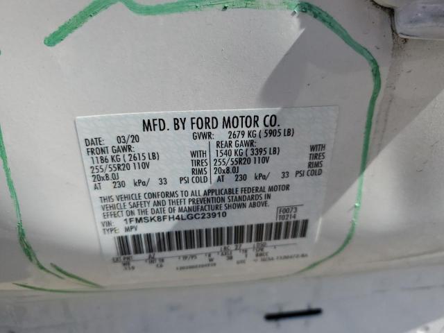 1FMSK8FH4LGC23910 - 2020 FORD EXPLORER LIMITED თეთრი ფოტო 13