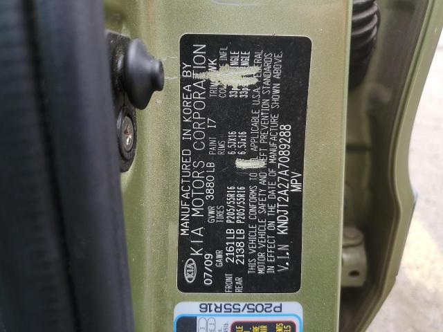 KNDJT2A27A7089288 - 2010 KIA SOUL + GREEN photo 12