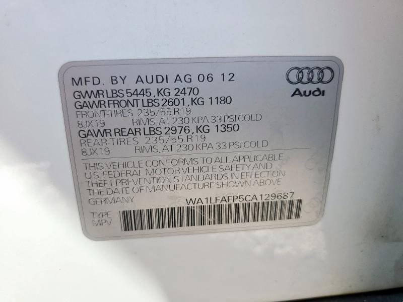 WA1LFAFP5CA129687 - 2012 AUDI Q5 PREMIUM PLUS WHITE photo 14