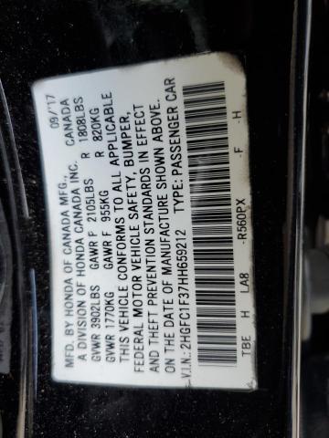 2HGFC1F37HH659212 - 2017 HONDA CIVIC EX BLACK photo 12