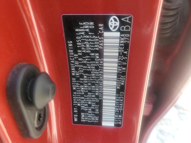 5YFBURHE0KP877145 - 2019 TOYOTA COROLLA L RED photo 12