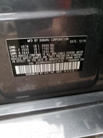 4S3BNAS64K3021078 - 2019 SUBARU LEGACY SPORT GRAY photo 13