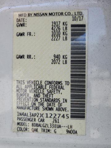 1N4AL3AP2JC122745 - 2018 NISSAN ALTIMA 2.5 Ақ фото 12