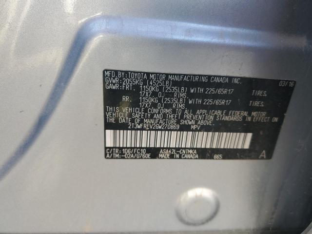 2T3WFREV2GW270869 - 2016 TOYOTA RAV4 XLE SILVER photo 13