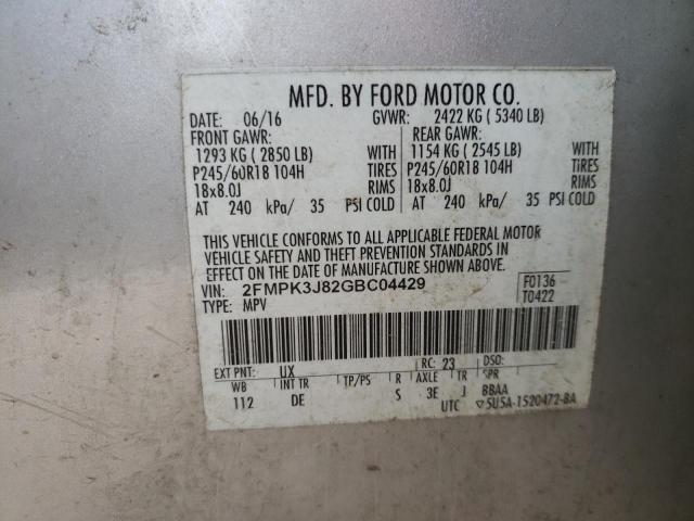 2FMPK3J82GBC04429 - 2016 FORD EDGE SEL SILVER photo 13