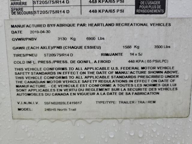 5SFNB2828LE419817 - 2020 HEARTLAND TRAIL RUNN TWO TONE photo 10