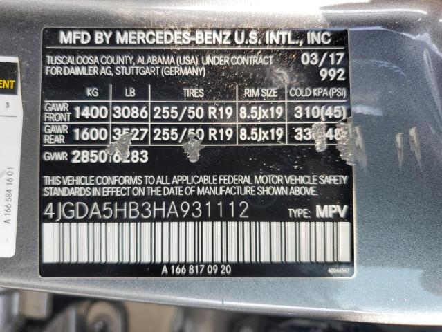 4JGDA5HB3HA931112 - 2017 MERCEDES-BENZ GLE 350 4MATIC GRAY photo 13