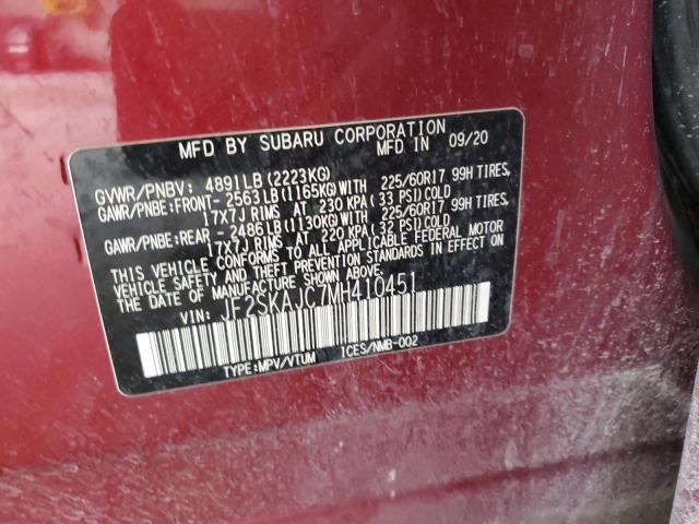 JF2SKAJC7MH410451 - 2021 SUBARU FORESTER PREMIUM MAROON photo 13