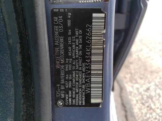 WBAEV33434KL62662 - 2004 BMW 325I I BLUE photo 12