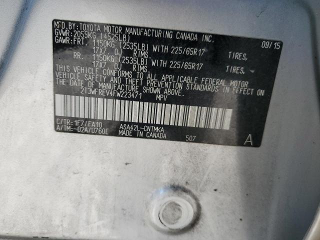 2T3WFREV4FW223471 - 2015 TOYOTA RAV4 XLE SILVER photo 12