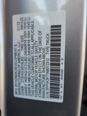 5FPYK3F71NB013312 - 2022 HONDA RIDGELINE RTL Argent photo 13