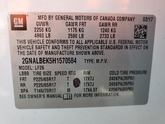 2GNALBEK5H1570584 - 2017 CHEVROLET EQUINOX LS WHITE photo 14