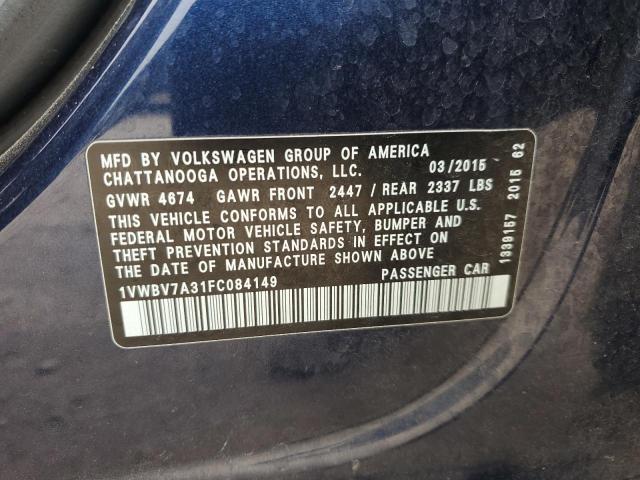 1VWBV7A31FC084149 - 2015 VOLKSWAGEN PASSAT SE BLUE photo 13