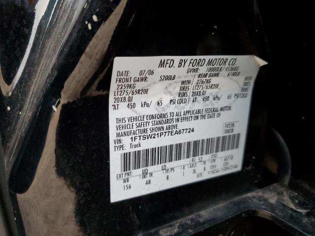 1FTSW21P77EA67724 - 2007 FORD F250 SUPER DUTY BLACK photo 12