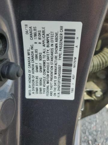 2HGFC2F73JH555007 - 2018 HONDA CIVIC EX GRAY photo 12